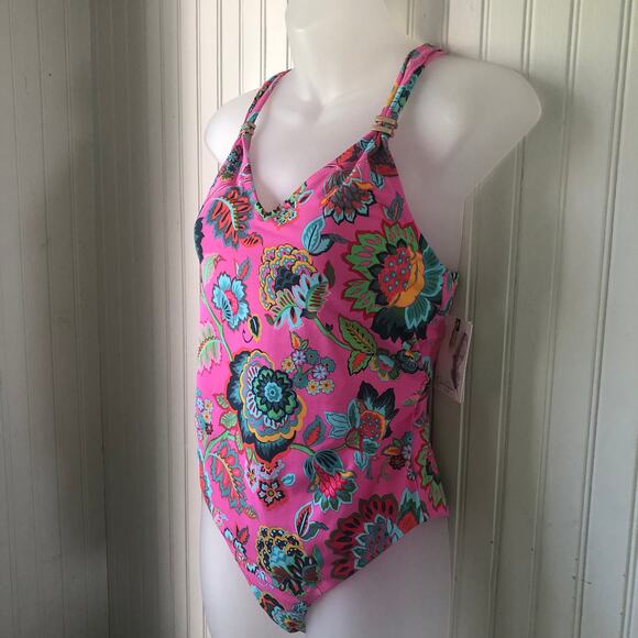 JESSICA SIMPSON Retail $108 Rosies Bushes Criss Cross Back One Piece Size Small - Picture 3 of 7